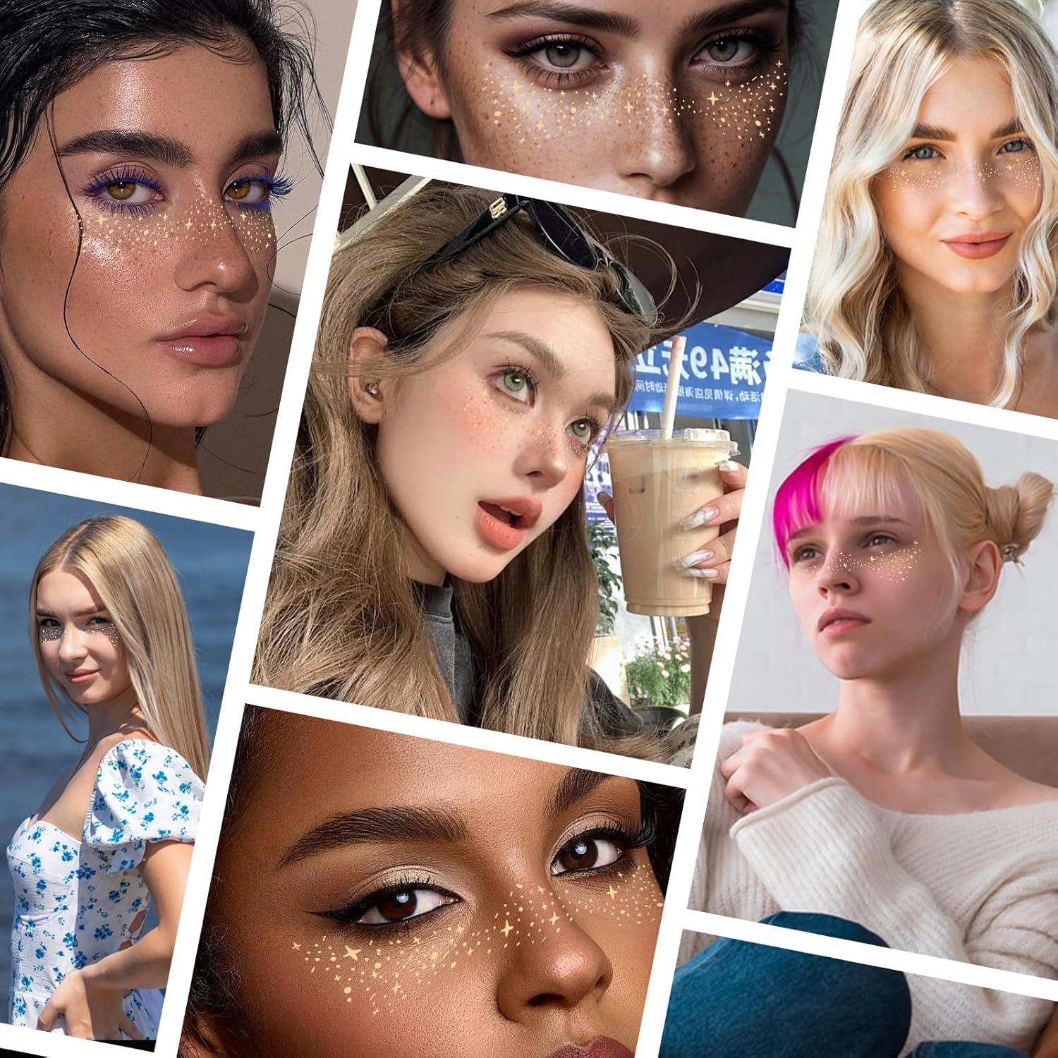 Gold Glitter Freckles Face Tattoo, Makeup Patch - Freckle Makeup, Faux Freckles Waterproof Temporary Tattoos Cute Glitter Makeup Accessories For Women - 8 Pcs