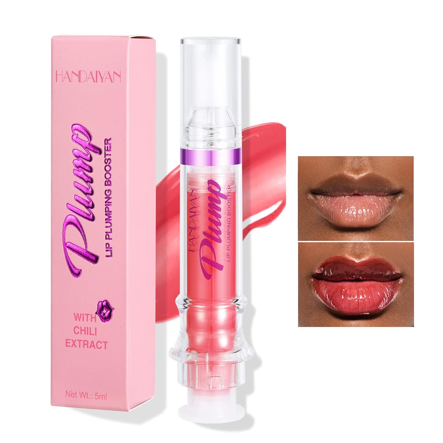 Woman applying hydrating lip plumper gloss for fuller lips